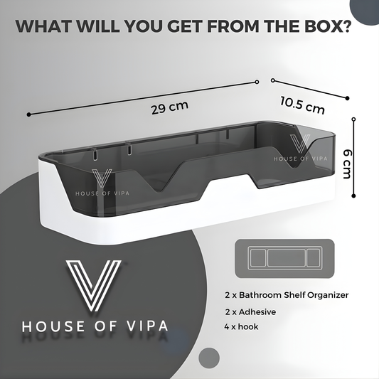 Self-Adhesive Bathroom Shelf Organizer | No Drill Wall Mounted Plastic Rack | Waterproof Storage Shelf for Bathroom & Kitchen (Black/White)