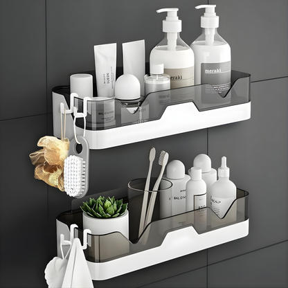 Self-Adhesive Bathroom Shelf Organizer | No Drill Wall Mounted Plastic Rack | Waterproof Storage Shelf for Bathroom & Kitchen (Black/White)