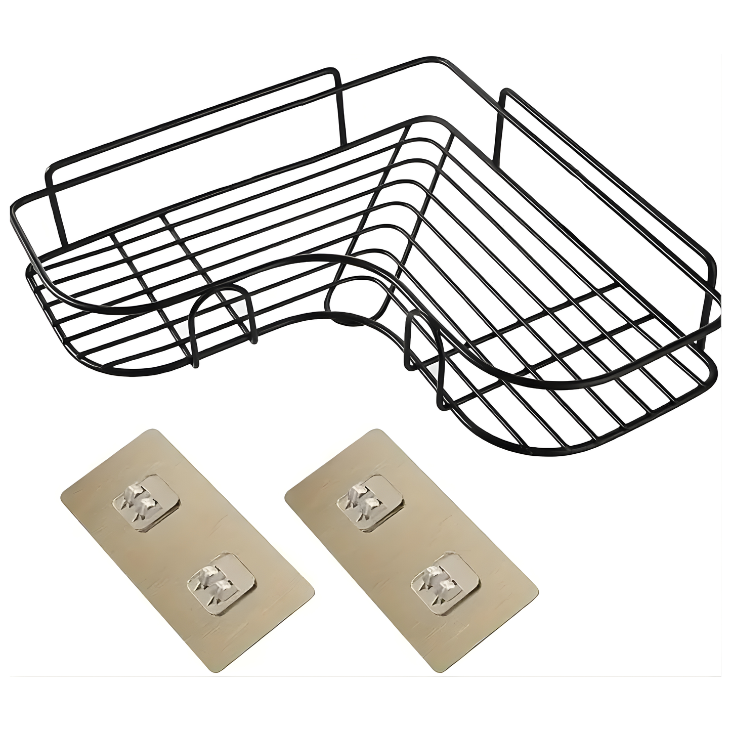 Pack of 2 Self-Adhesive Corner Shelf Organizer | No Drill Bathroom & Kitchen Wall Mounted Rack | Waterproof & Rustproof | Black Metal Storage Shelf