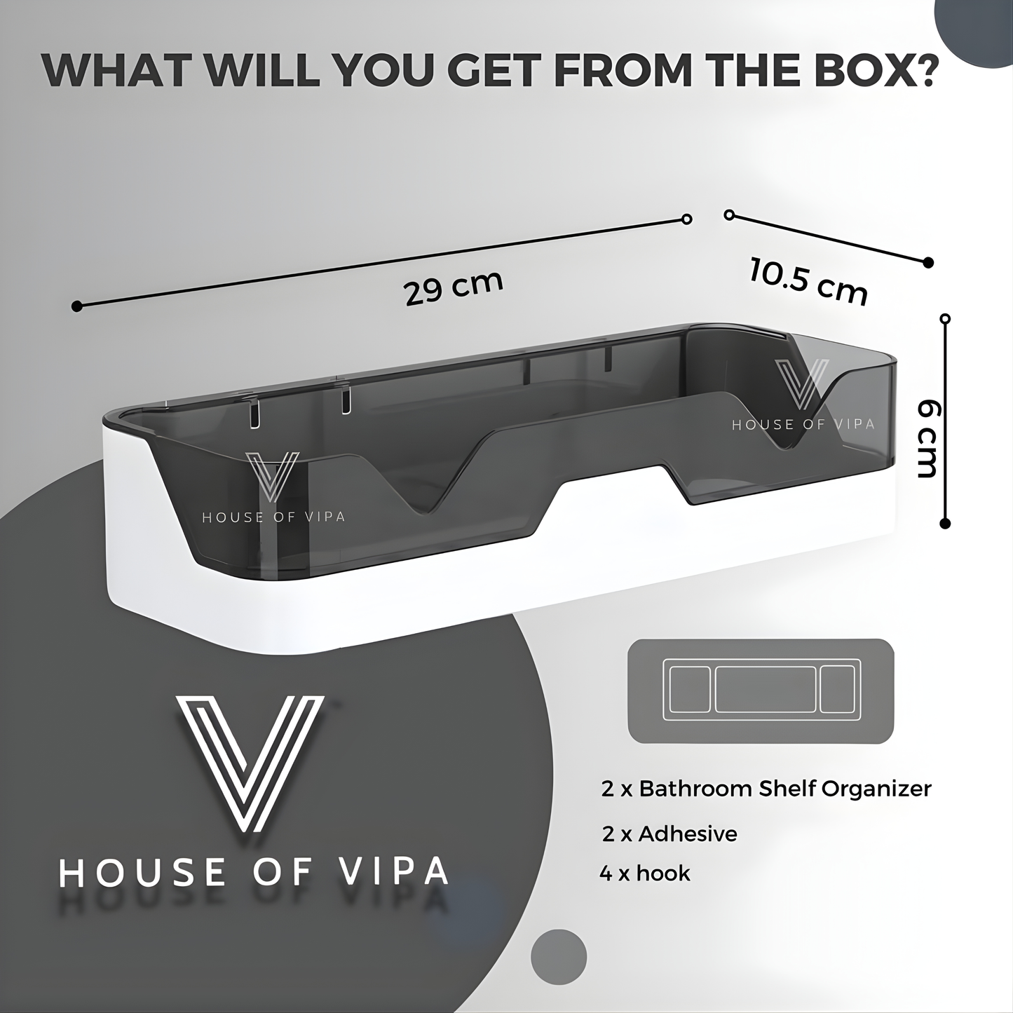 Self-Adhesive Bathroom Shelf Organizer | No Drill Wall Mounted Plastic Rack | Waterproof Storage Shelf for Bathroom & Kitchen (Black/White)