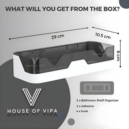 Self-Adhesive Bathroom Shelf Organizer | No Drill Wall Mounted Plastic Rack | Waterproof Storage Shelf for Bathroom & Kitchen (Black/White)