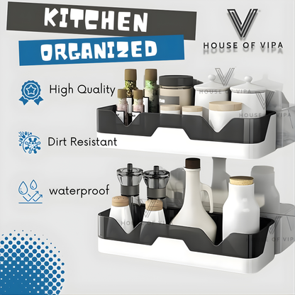 Self-Adhesive Bathroom Shelf Organizer | No Drill Wall Mounted Plastic Rack | Waterproof Storage Shelf for Bathroom & Kitchen (Black/White)