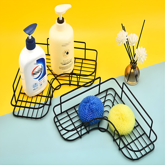 Pack of 2 Self-Adhesive Corner Shelf Organizer | No Drill Bathroom & Kitchen Wall Mounted Rack | Waterproof & Rustproof | Black Metal Storage Shelf