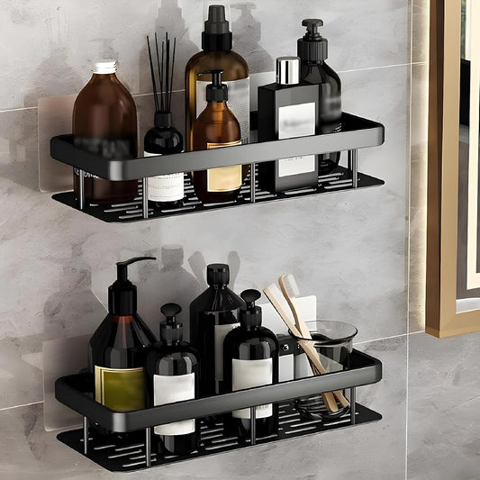 Pack of 2 Self-Adhesive Bathroom Shelf Organizer | No Drill Wall Mounted Storage metal Rack for Bathroom & Kitchen