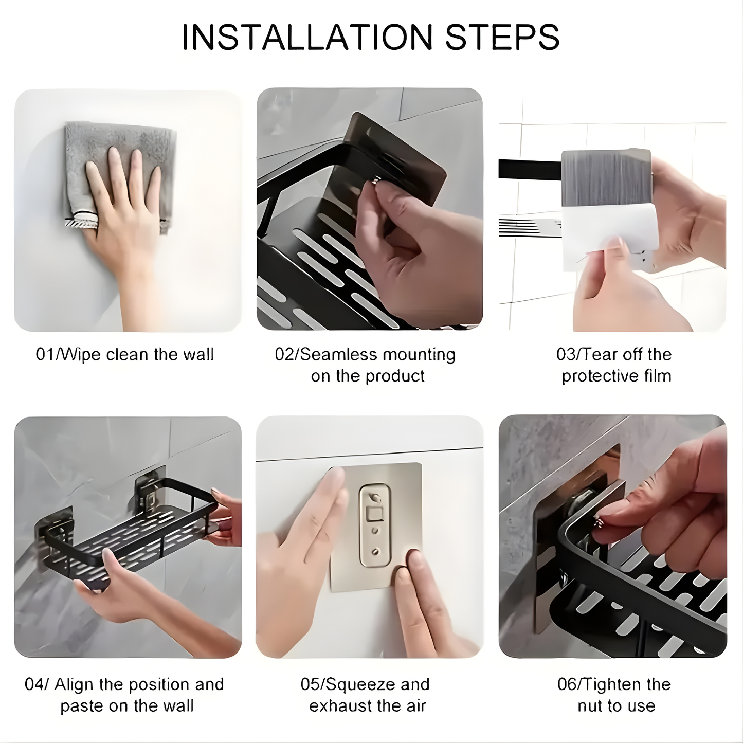 Pack of 2 Self-Adhesive Bathroom Shelf Organizer | No Drill Wall Mounted Storage Rack | Waterproof & Rustproof Metal Shelf for Bathroom & Kitchen